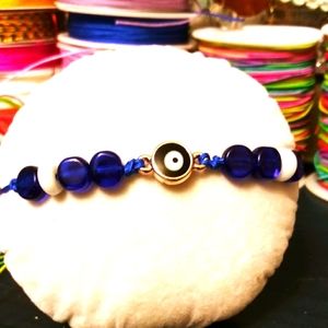 Adjustable Macrame Evil Eye Cobalt Blue Bracelet